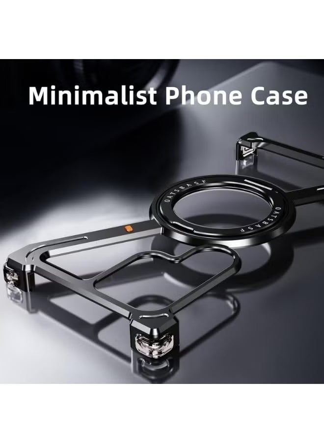 Oatsbasf S25 Black Color Z Shaped Metal Frameless 360° Rotatable Ring Metal Bumper Case with Kickstand for Samsung S25 Ultra - Image 3