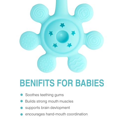 Prplet Silicone Baby Teether & Rattle Toy – Soft & Safe for Infants, BPA-Free, Multi-Texture Design for Teething Relief & Early Development (Blue) - Image 5