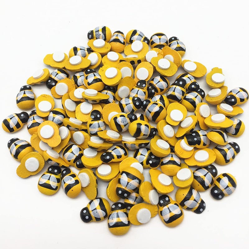 BeeSpring 9X12MM Wood Bumble Bees Stickers Self Adhesive Easter Crafts Toppers Embellishments for Scrapbooking Cardmaking Pack of 150 Yellow