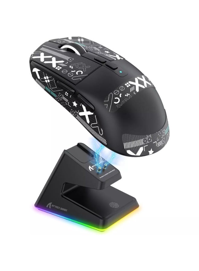 Attack Shark X6 Tri-Mode Wired/Wireless 2.4GHz/BT5.2Gaming Mouse with RGB Backlight Charging Base, 26K DPI, PAW3395 Optical Sensor Lightweight 49G - Image 1