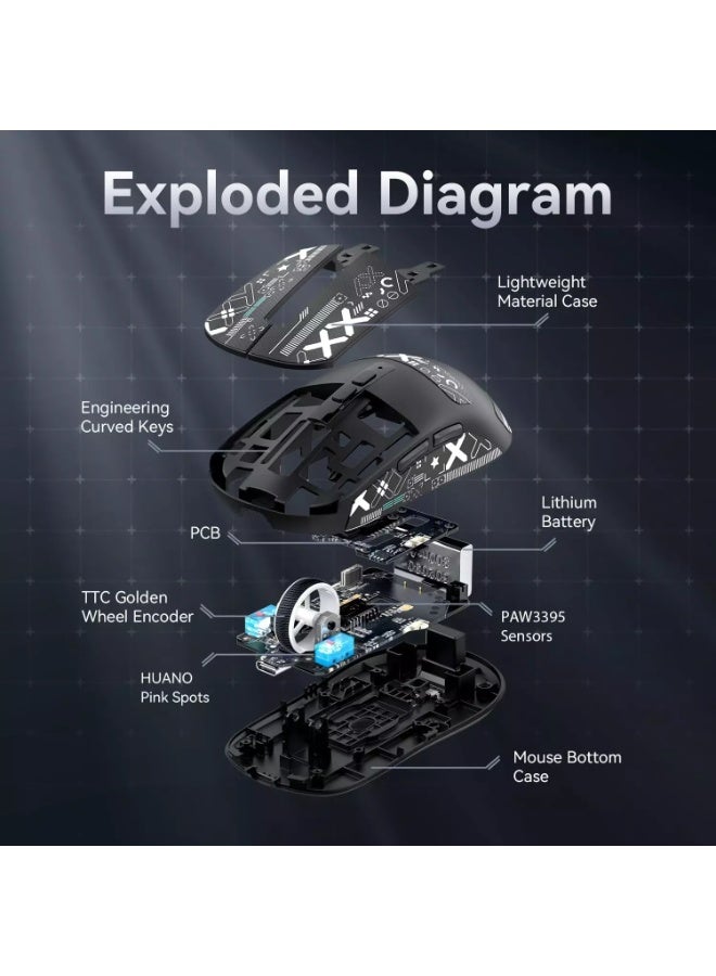 Attack Shark X6 Tri-Mode Wired/Wireless 2.4GHz/BT5.2Gaming Mouse with RGB Backlight Charging Base, 26K DPI, PAW3395 Optical Sensor Lightweight 49G - Image 5