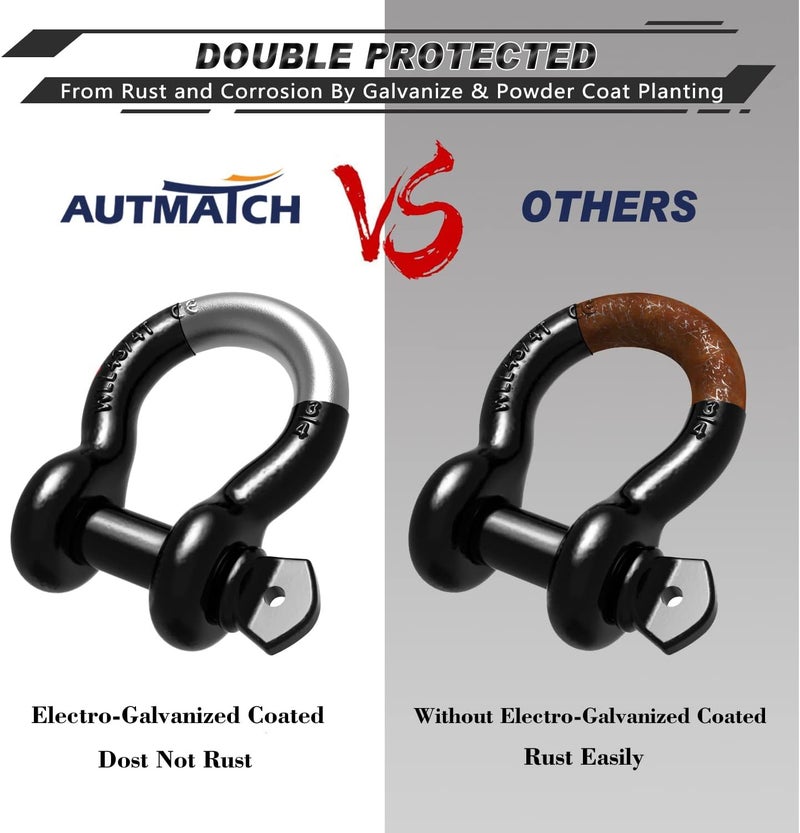 AUTMATCH D Ring Shackle 3/4" Shackles (2 Pack) 41,887Ibs Break Strength, Clevis Shackle with 7/8" Screw Pin and Shackle Isolator Washers Kit for Tow Strap Winch Off Road Vehicle Recovery, Black - Image 5