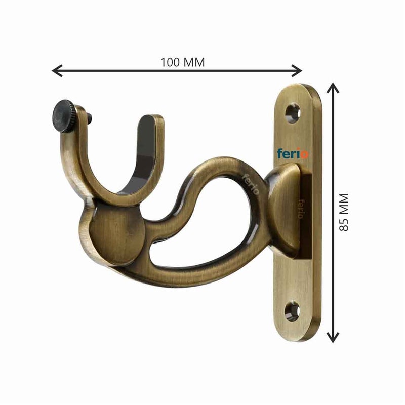 Ferio Premium Zinc Heavy Curtain Holder Brackets for Door and Window Curtain Bracket Set for 1 Inch Rod Brass Antique Pack of 6 Brass - Image 2