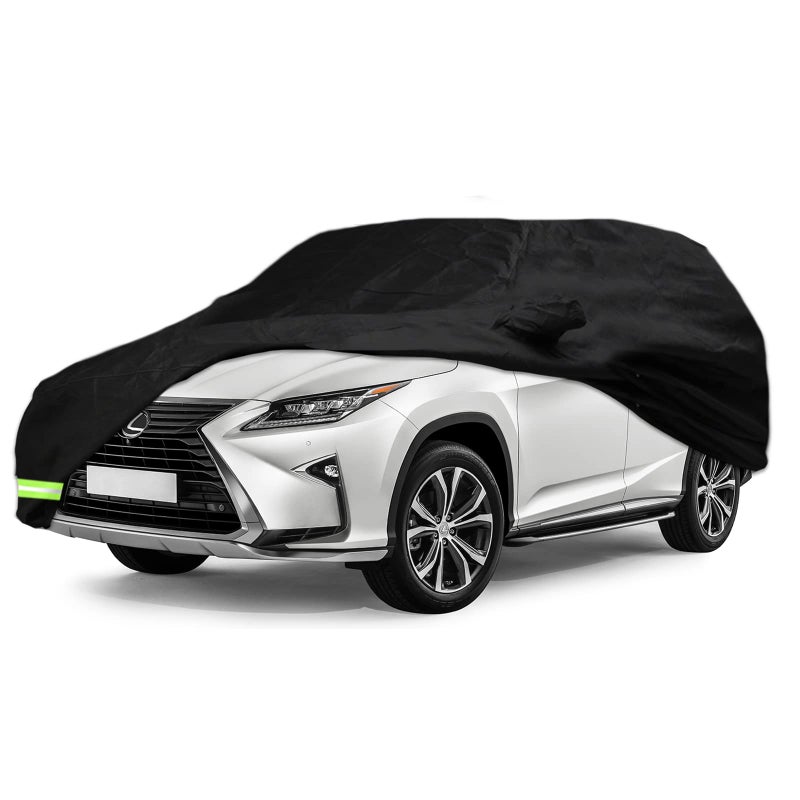 غطاء سيارة ييكسين المقاوم للماء لسيارات لكزس RX 2004-2024 RX330 RX350 RX400H RX450H SUV غطاء سيارة مخصص مناسب 100% مقاوم للماء ومضاد للرياح مع حزام وسحاب لباب واحد يصل طوله إلى 195 سم باللون الأسود لغطاء سيارة لكزس RX