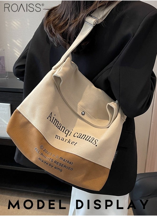 roaiss Large Capacity Canvas Tote Bag Women'S Daily Commuting Contrast Color English Print Flip Flap Adjustable Shoulder Strap Shoulder Bag  - Image 1