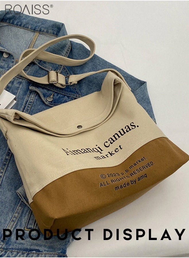 roaiss Large Capacity Canvas Tote Bag Women'S Daily Commuting Contrast Color English Print Flip Flap Adjustable Shoulder Strap Shoulder Bag  - Image 2