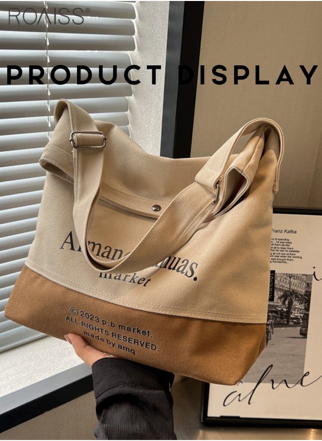 roaiss Large Capacity Canvas Tote Bag Women'S Daily Commuting Contrast Color English Print Flip Flap Adjustable Shoulder Strap Shoulder Bag  - Image 3