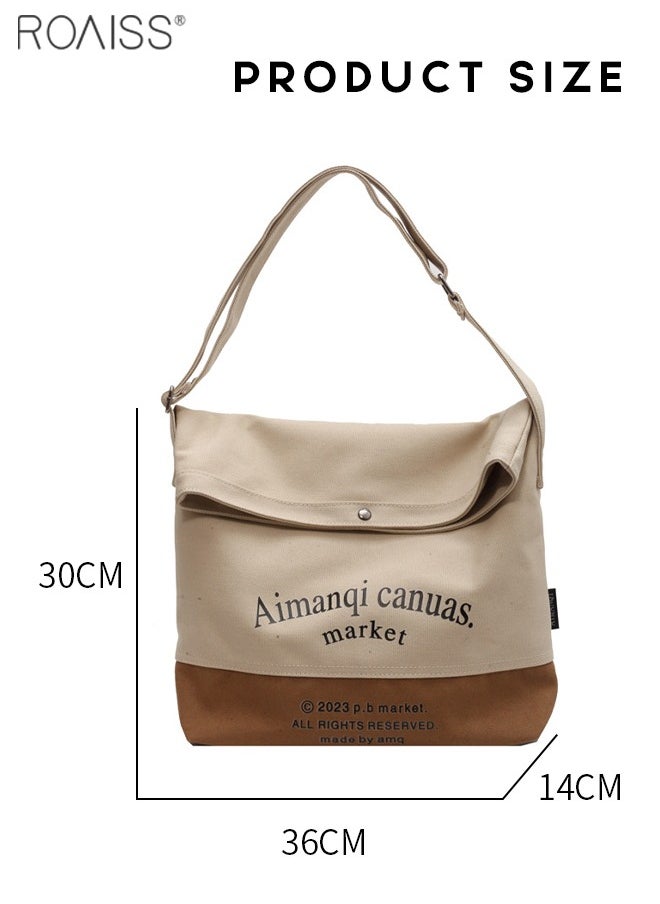 roaiss Large Capacity Canvas Tote Bag Women'S Daily Commuting Contrast Color English Print Flip Flap Adjustable Shoulder Strap Shoulder Bag  - Image 4