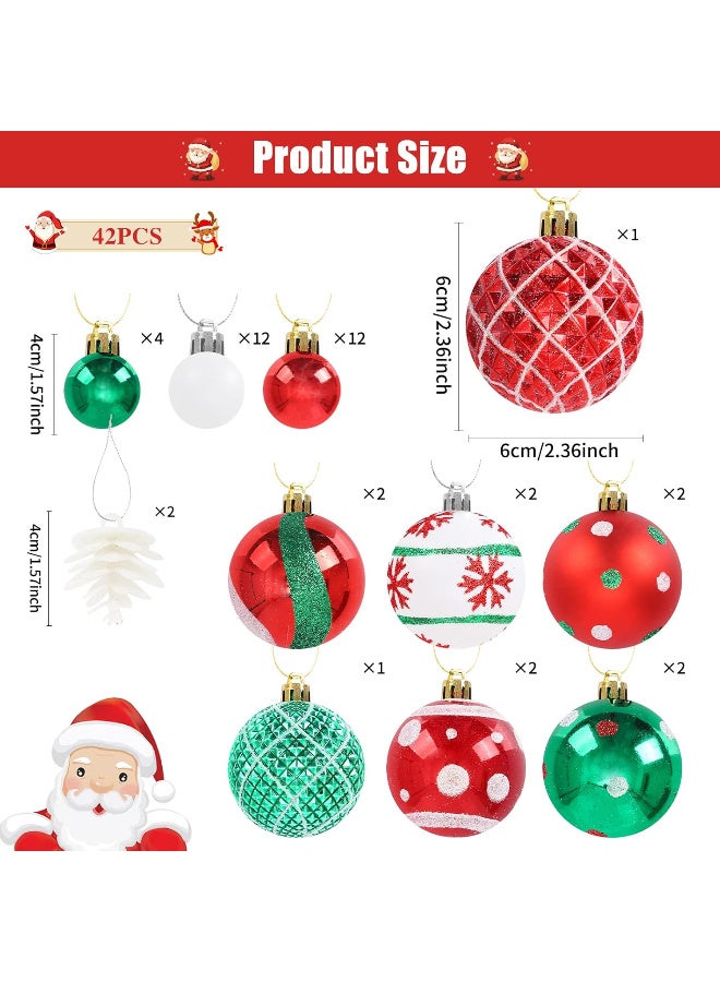 AUTOYSUR 42 PCS Christmas Balls Ornaments Set, Red Green and White Shatterproof Christmas Tree Haning Ball Ornament Decorations for Xmas Holiday Party DÃ©cor - Image 2