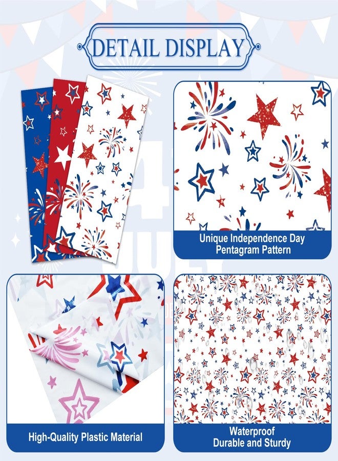 SpinLaLa 3-Piece 54 x 108 Inch American Patriotic Plastic Tablecloth - Stars and Fireworks Design, Disposable Rectangle Table Cover for 4th of July, Memorial Day, Veterans Day, Indoor Outdoor Decoration - Image 3