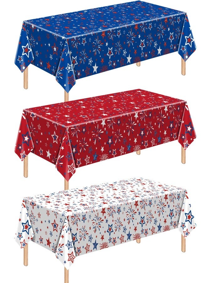 SpinLaLa 3-Piece 54 x 108 Inch American Patriotic Plastic Tablecloth - Stars and Fireworks Design, Disposable Rectangle Table Cover for 4th of July, Memorial Day, Veterans Day, Indoor Outdoor Decoration - Image 1