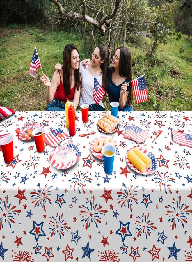 SpinLaLa 3-Piece 54 x 108 Inch American Patriotic Plastic Tablecloth - Stars and Fireworks Design, Disposable Rectangle Table Cover for 4th of July, Memorial Day, Veterans Day, Indoor Outdoor Decoration - Image 4