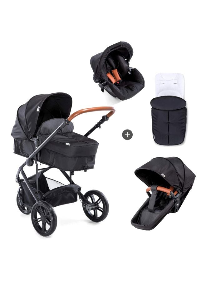 hauck Pushchair Travel System Pacific 3 Shop N Drive, 3 Wheeler, Pram Convertible To Reversible Seat, Infant Car Seat, Footmuff, Height Adjustable, Lightweight, Large Wheels, Black - Image 1