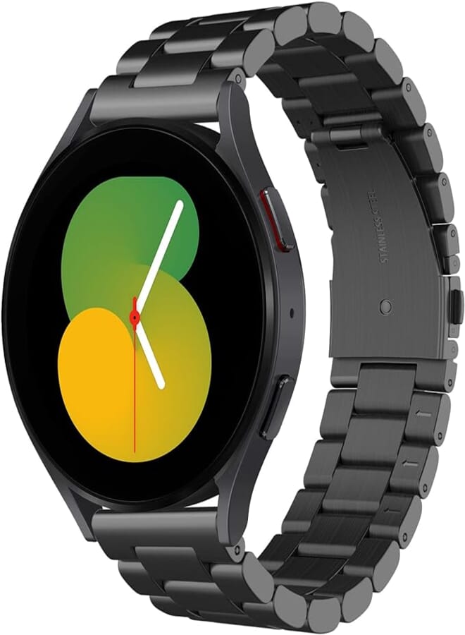 Simpeak Band Compatible with Galaxy Watch 42mm/Galaxy Watch 4/Galaxy Watch 4 Classic/Galaxy Watch 3 41mm/Active 2 40mm 44mm, Stainless Steel Bands Strap Replacement for Galaxy Watch, Black
