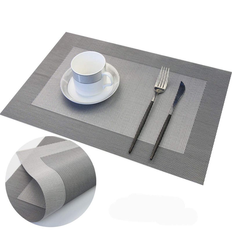 PIGCHCY Placemats Vinyl Washable Table Mats Elegant Non-Slip Placemats for Dinner Table Set of 4 (Silver) - Image 4