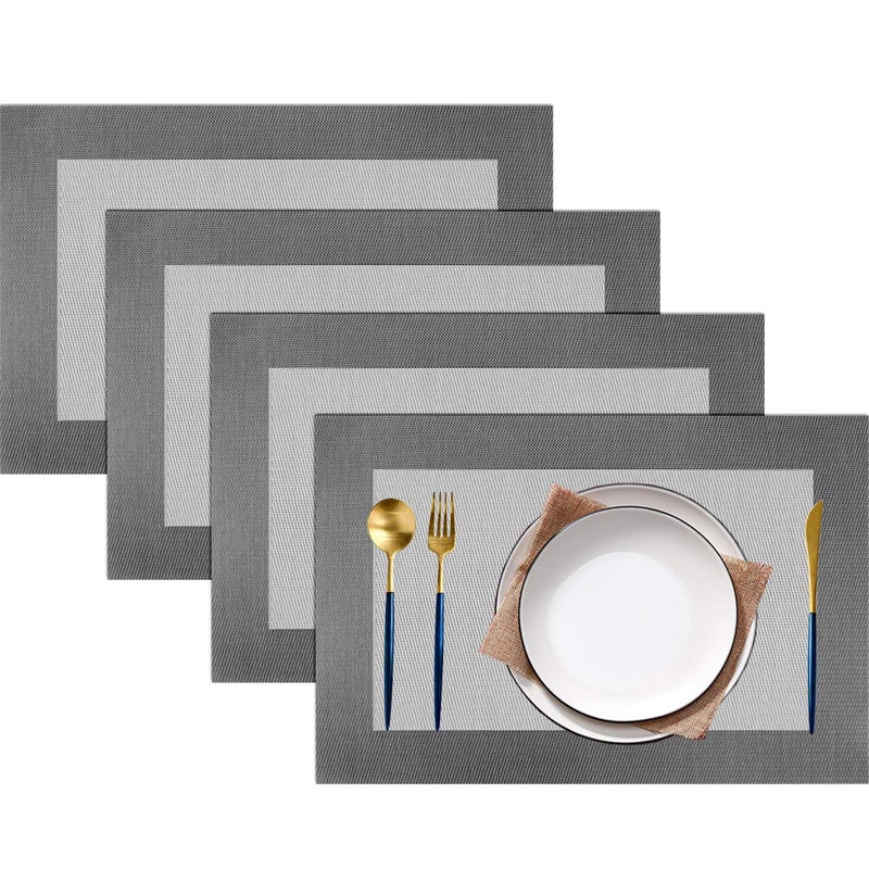 PIGCHCY Placemats Vinyl Washable Table Mats Elegant Non-Slip Placemats for Dinner Table Set of 4 (Silver) - Image 1