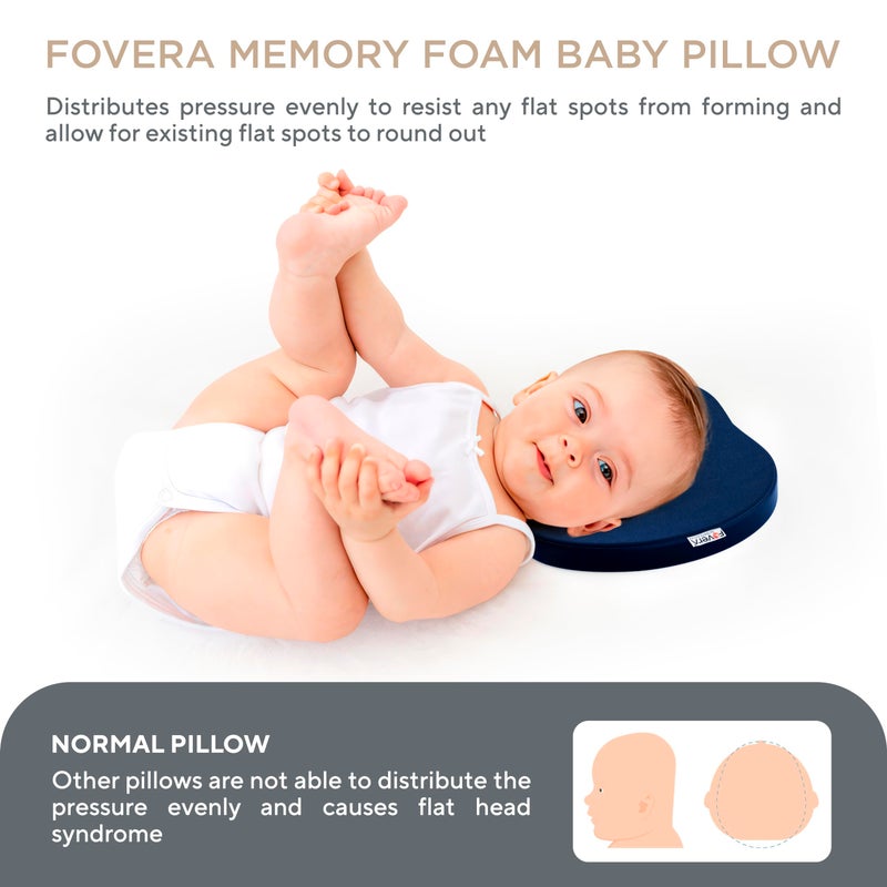 FOVERA Newborn Memory Foam Baby Pillow to Prevent and Treat Flat Head Syndrome - Head Shaping Pillow with Removable and Washable Cover (Navy Blue) - Image 5