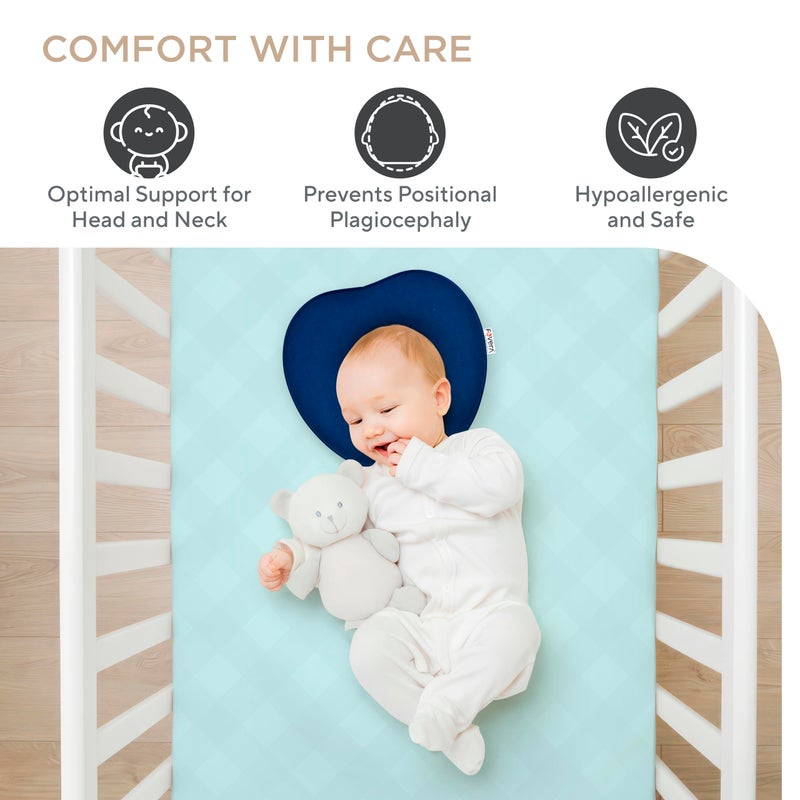 FOVERA Newborn Memory Foam Baby Pillow to Prevent and Treat Flat Head Syndrome - Head Shaping Pillow with Removable and Washable Cover (Navy Blue) - Image 4