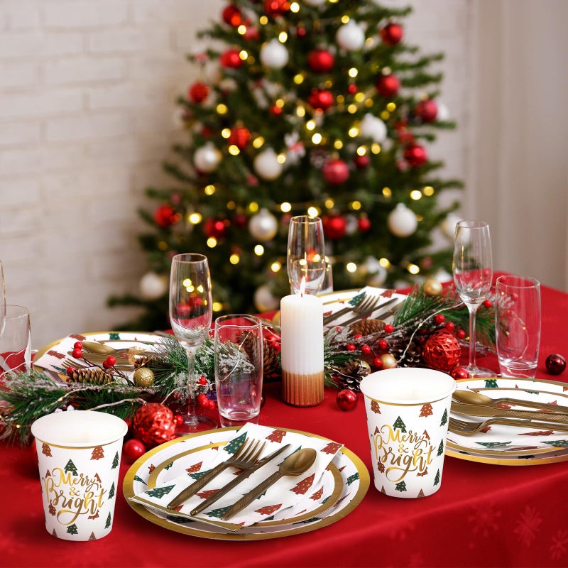 Suclain 202 Pcs Christmas Party Supplies - Merry Bright Banner  Tableware  Dinnerware Set for Xmas Decor  Serves 25 - Image 5