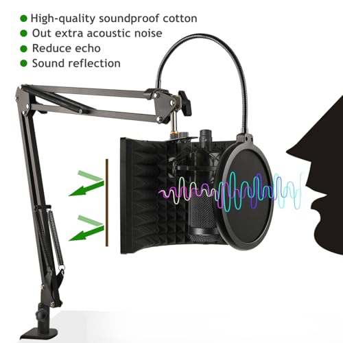 Frgyee Microphone Isolation Shield with Mic Stand and Pop Filter, Foldable Sound Shield for Most Condenser Microphone Recording Equipment Studio, High Density Absorbent Foam to Filter Vocal by Frgyee - Image 4