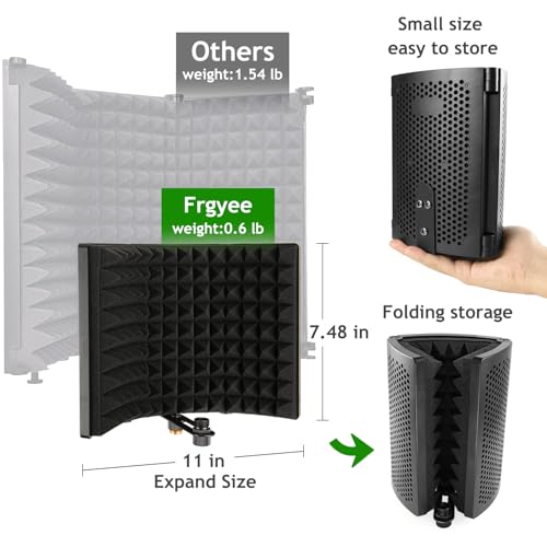 Frgyee Microphone Isolation Shield with Mic Stand and Pop Filter, Foldable Sound Shield for Most Condenser Microphone Recording Equipment Studio, High Density Absorbent Foam to Filter Vocal by Frgyee - Image 3