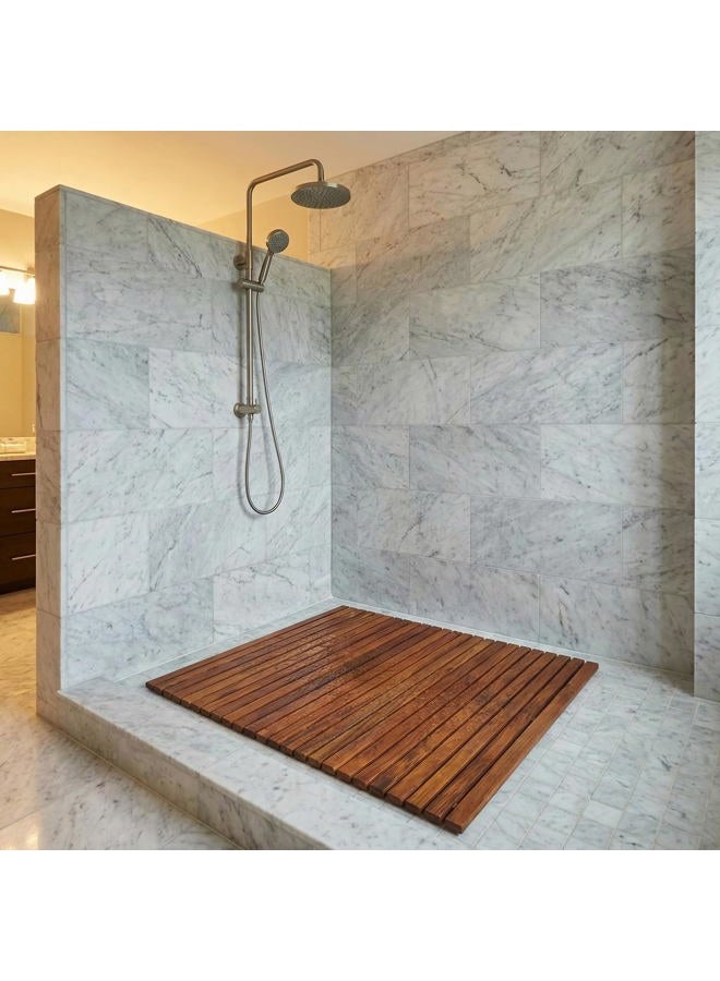 Bare Decor Fuji String Spa Shower Mat in Solid Teak Wood Oiled Finish, 30" x 30", Brown - Image 4