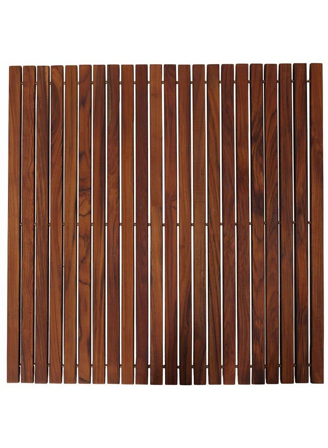 Bare Decor Fuji String Spa Shower Mat in Solid Teak Wood Oiled Finish, 30" x 30", Brown - Image 1