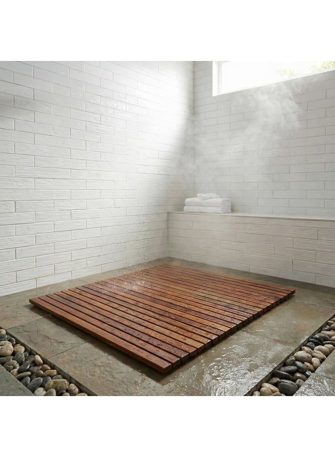 Bare Decor Fuji String Spa Shower Mat in Solid Teak Wood Oiled Finish, 30" x 30", Brown - Image 3