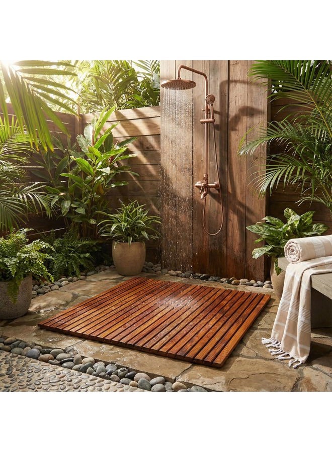 Bare Decor Fuji String Spa Shower Mat in Solid Teak Wood Oiled Finish, 30" x 30", Brown - Image 5