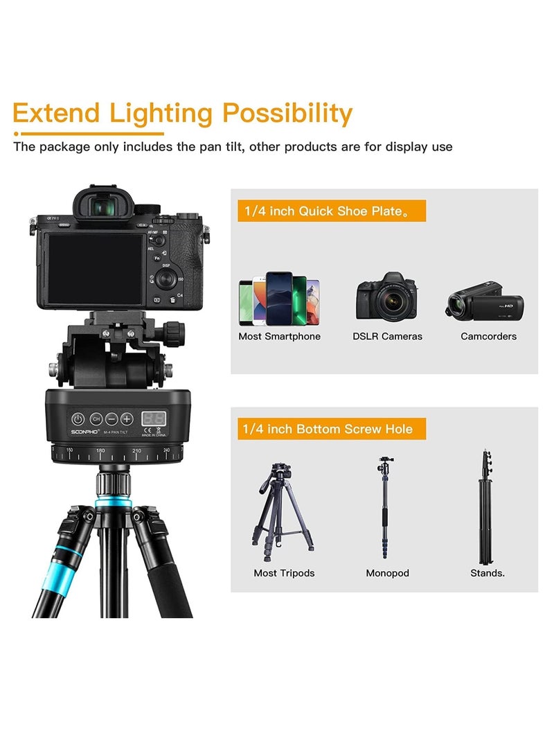 M4 Motorized Rotating Panoramic Tripod Head, Pan Tilt Camera Mount, Remote Control Pan Tilt Head with Remote Control and Mobile Phone Clip for DSLR Cameras, Camcorders, Smartphones, Tripod - Image 3