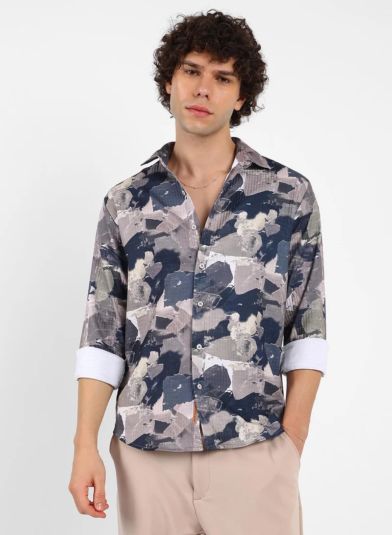 كامبوس سوترا Men's Multicolour Splotch-Textured Shirt