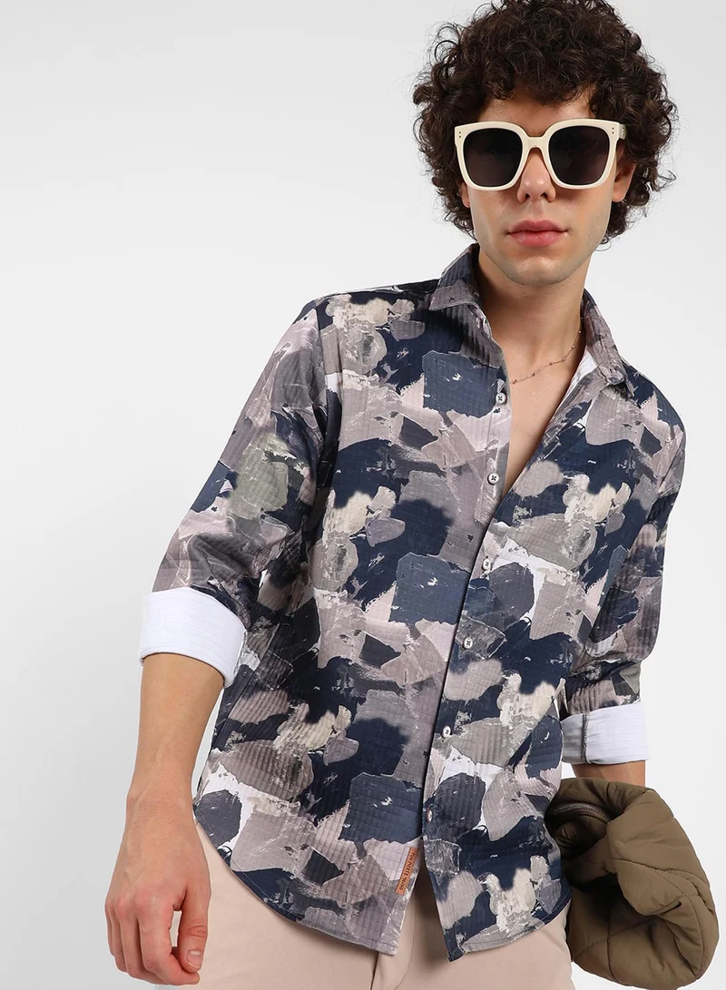 كامبوس سوترا Men's Multicolour Splotch-Textured Shirt