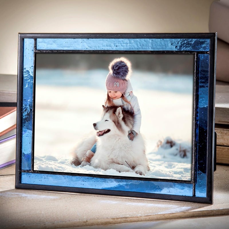 J Devlin Glass Art 5x7 Blue Stained Glass Picture Frame â€“ Vertical or Horizontal Display Pic 324-57HV - Image 1