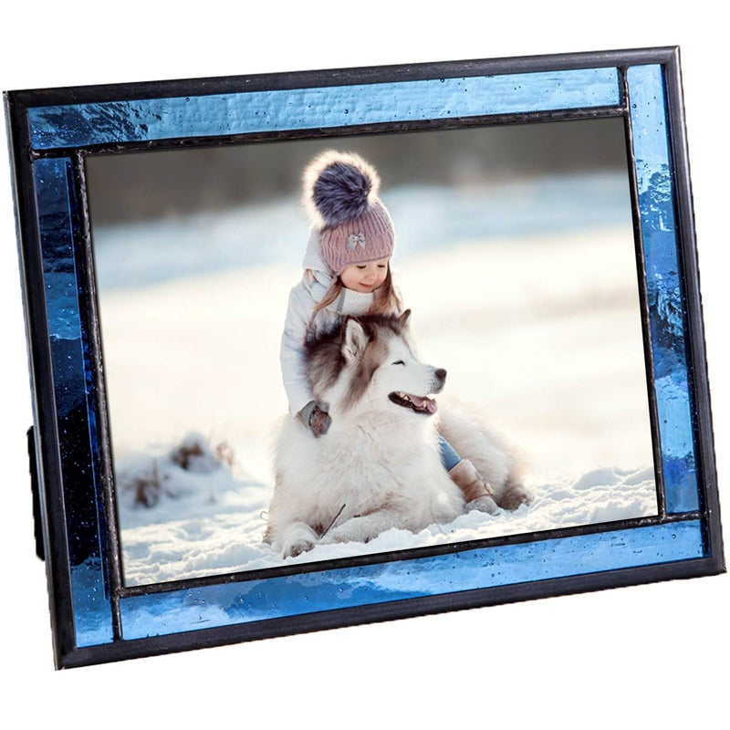 J Devlin Glass Art 5x7 Blue Stained Glass Picture Frame â€“ Vertical or Horizontal Display Pic 324-57HV - Image 2
