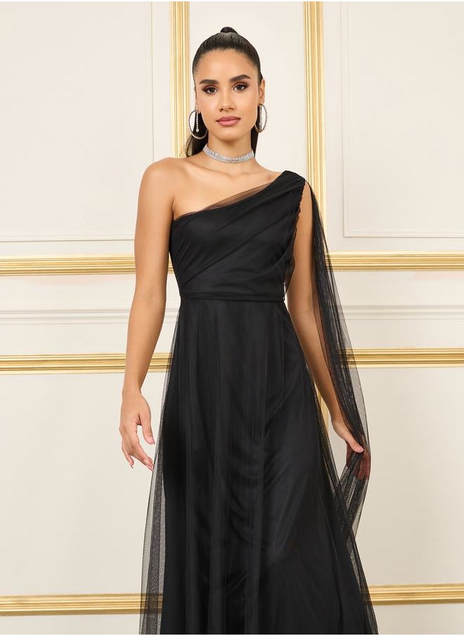 Styli - Mesh Insert One Shoulder Maxi Dress - Image 1