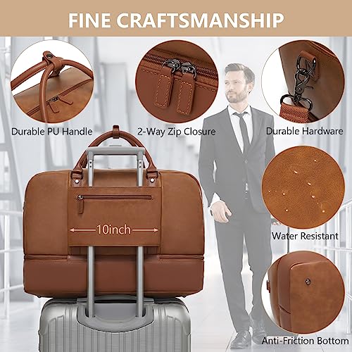 Wogarl Weekender Bag for Women: 4PCS Faux Leather Large Overnight Travel Duffel with Shoe Compartment & Toiletry Satchel Bags Carry On Duffle Fit 21" Laptop (Light Brown) - Image 5