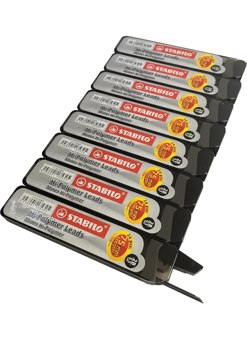 STABILO Stabilo Extra Long 05mm 2B Long HiPolymer Leads Fine Mechanical Pencil Lead Refills 8 Tubes 24 Leads Per Tube  Total 192 Leads  - Image 1
