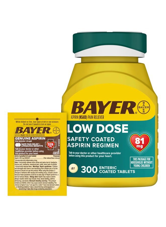 BAYER Aspirin 81mg Enteric Coated Tablets 300ct and 2 Count Travel Pack of Genuine Aspirin 325mg Coated Tablets - Image 1