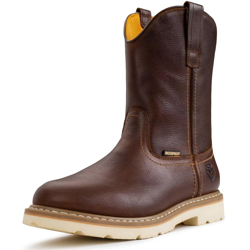SUREWAY 10in Mens Soft/Steel Toe Waterproof Wellington Work Boot,Heavy Duty Pull On Leather Work Boots,GoodyearWelted,Full Grain Leather,Industrial Safety boot Classic Cowboy Boot,EH Rated - Image 1