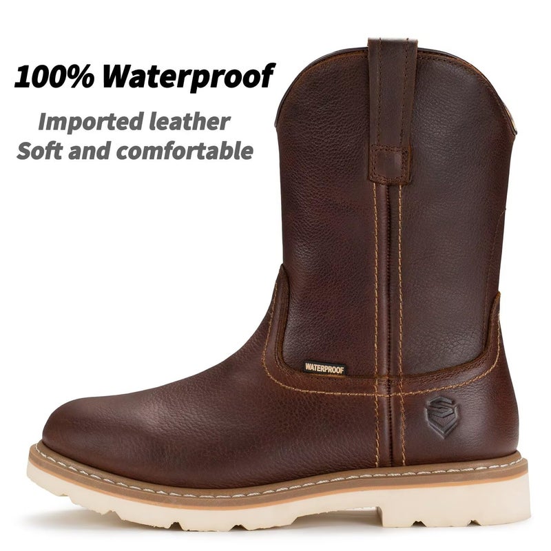 SUREWAY 10in Mens Soft/Steel Toe Waterproof Wellington Work Boot,Heavy Duty Pull On Leather Work Boots,GoodyearWelted,Full Grain Leather,Industrial Safety boot Classic Cowboy Boot,EH Rated - Image 2