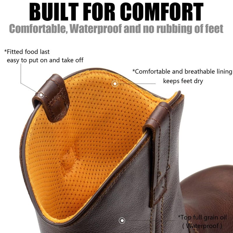 SUREWAY 10in Mens Soft/Steel Toe Waterproof Wellington Work Boot,Heavy Duty Pull On Leather Work Boots,GoodyearWelted,Full Grain Leather,Industrial Safety boot Classic Cowboy Boot,EH Rated - Image 3