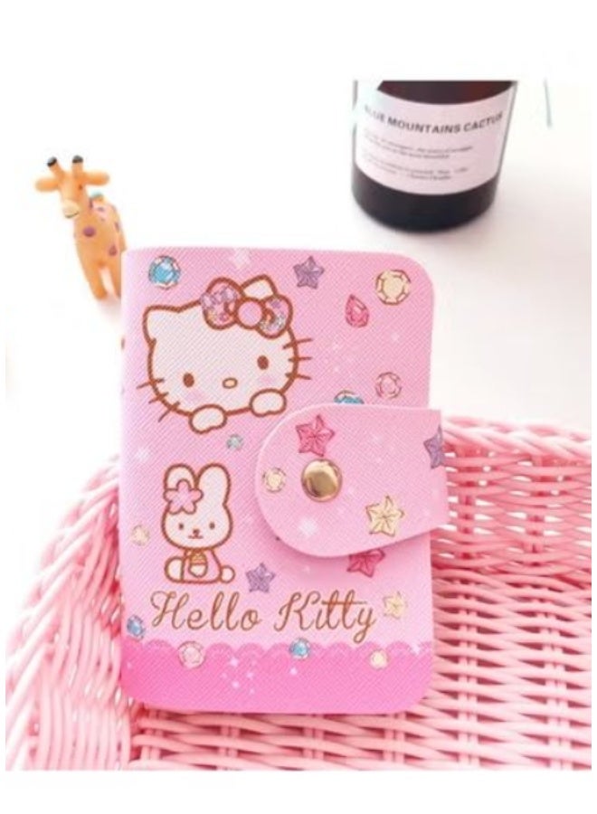 Hello Kitty Pink Card Wallet (Cute Character Prints + Sparkly Gem Accents)
