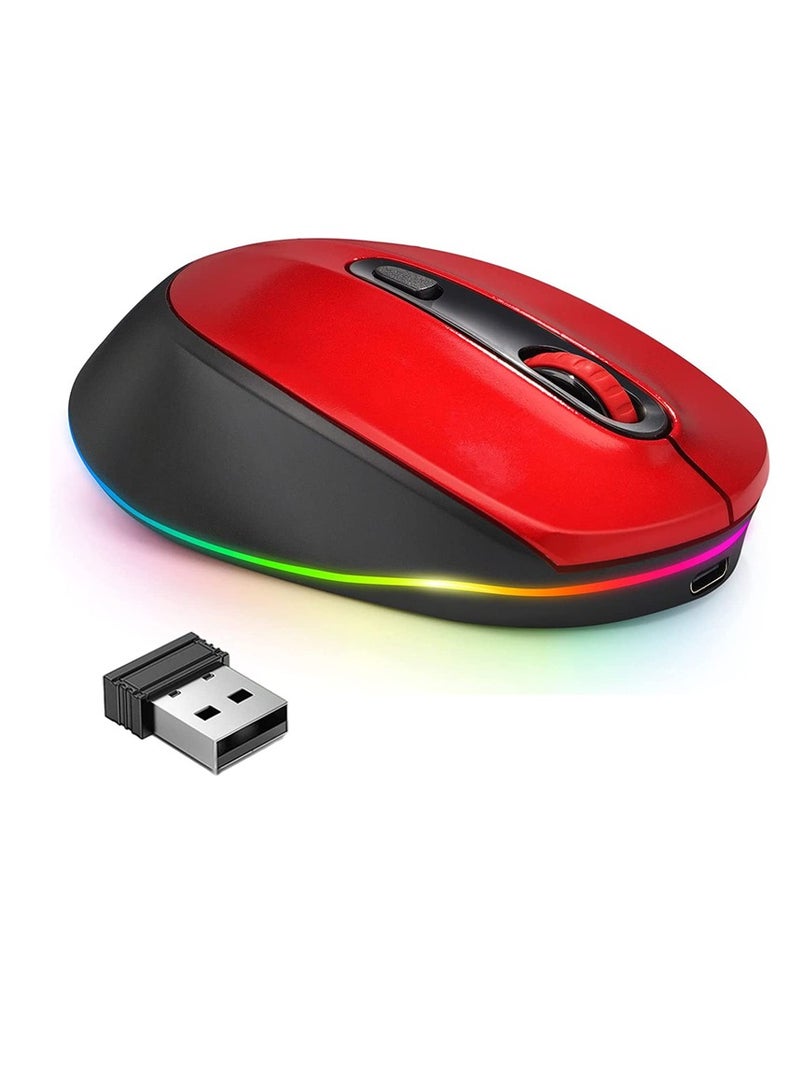 Wireless Mouse, Portable Rechargeable Light Up Mouse, Comfortable Grip Ultra Quiet Mouse, Small Cordless Gaming Mouse With LED Rainbow Lights For Computer Laptop, (1pc, Black Red) - Image 1