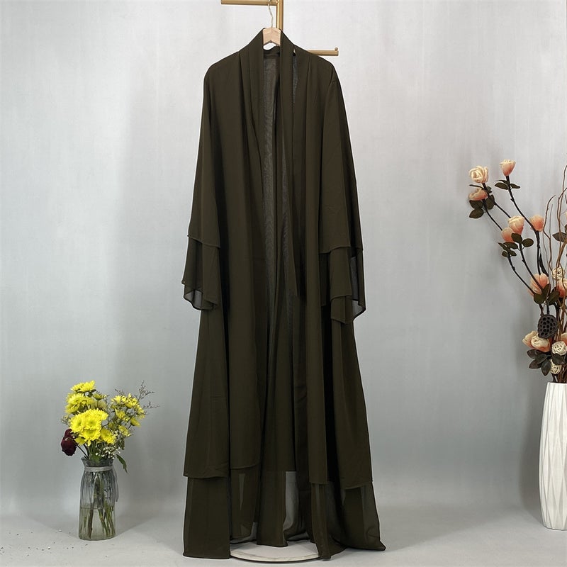 monica fashion Summer Simple Chiffon Cardigan Long-Sleeve Abaya - Image 1