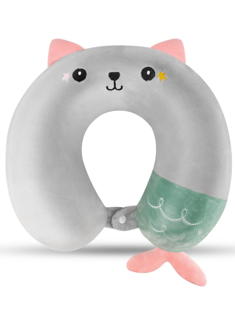 Excefore - Travel Pillow for Kids, Cute Animal Neck Support for Children Pillow Memory Foam Airplane Pillow U Shaped Travel Pillow for Airplane Train Car Travel Sleeping Camping, Grey - Image 1