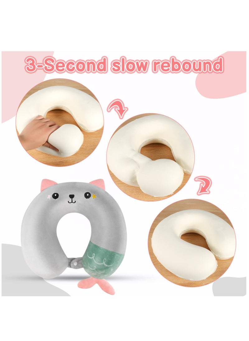 Excefore - Travel Pillow for Kids, Cute Animal Neck Support for Children Pillow Memory Foam Airplane Pillow U Shaped Travel Pillow for Airplane Train Car Travel Sleeping Camping, Grey - Image 1