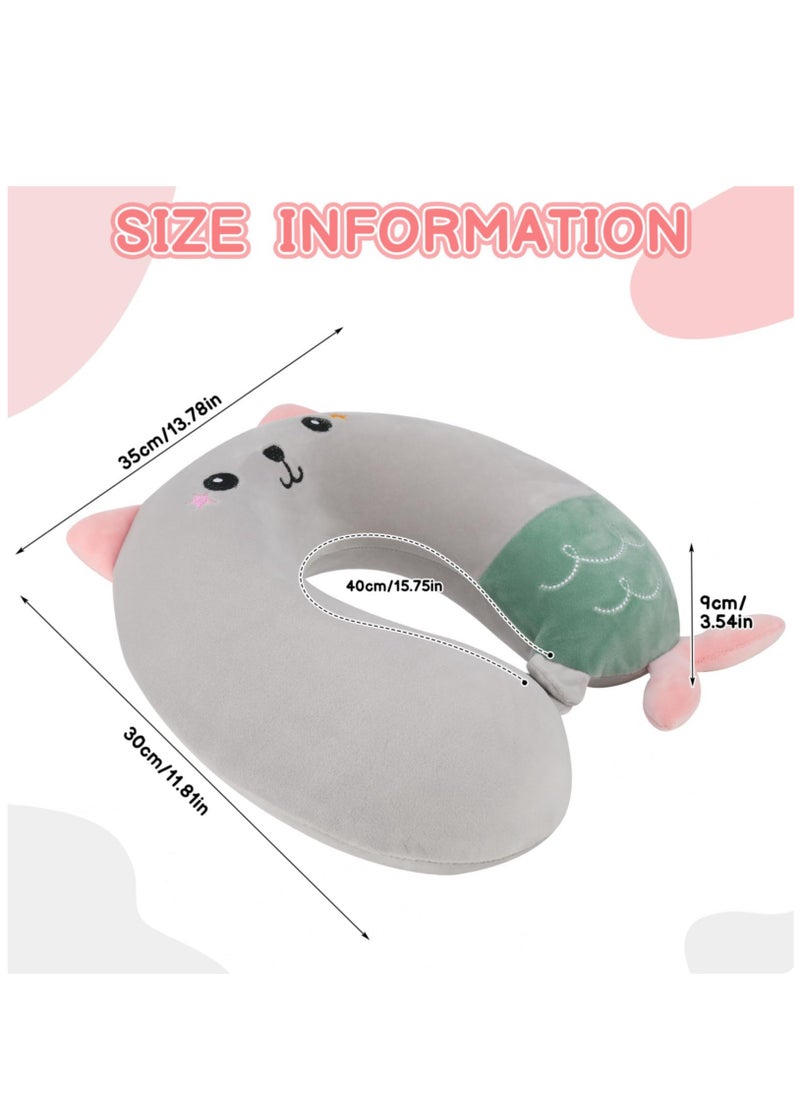 Excefore - Travel Pillow for Kids, Cute Animal Neck Support for Children Pillow Memory Foam Airplane Pillow U Shaped Travel Pillow for Airplane Train Car Travel Sleeping Camping, Grey - Image 1
