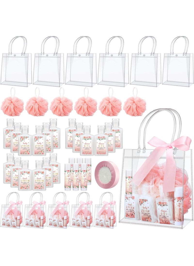 Demissle - 6 Sets Baby Shower Game Prizes for Winners Baby Shower Favors Gifts Include Lip Balms Hand Creams Body Lotions Bath Loofah Sponges Gift Bags - Image 1