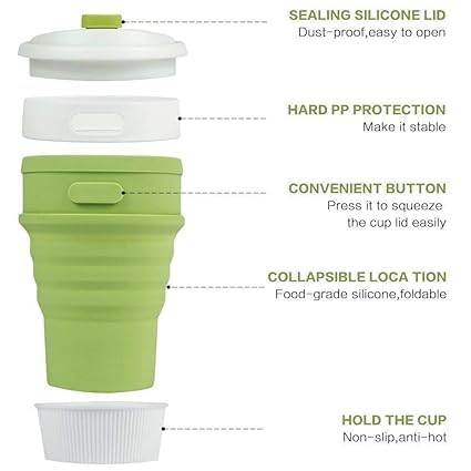 Fulkiza Silicone Collapsible Portable Tea Coffee Water Thermos Travel Mug Cup Gifts Heat Insulated for Hot and Cold Foldable Cup with Lid 350ML - Image 4