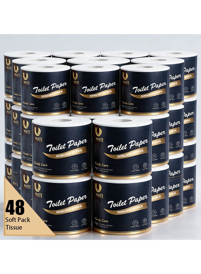 Toilet Paper 48 Rolls (4 Packs of 12)  2-Ply Soft u0026 Thick, Septic-Safe, Rapid Dissolving Toilet Paper for Bathroom, RV, Camping 100x100mm 400 Sheets per Roll Tissue - Image 1